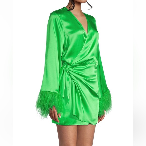 Delfi Luna Feather-Trim Wrap Minidress sz M - Picture 4 of 6